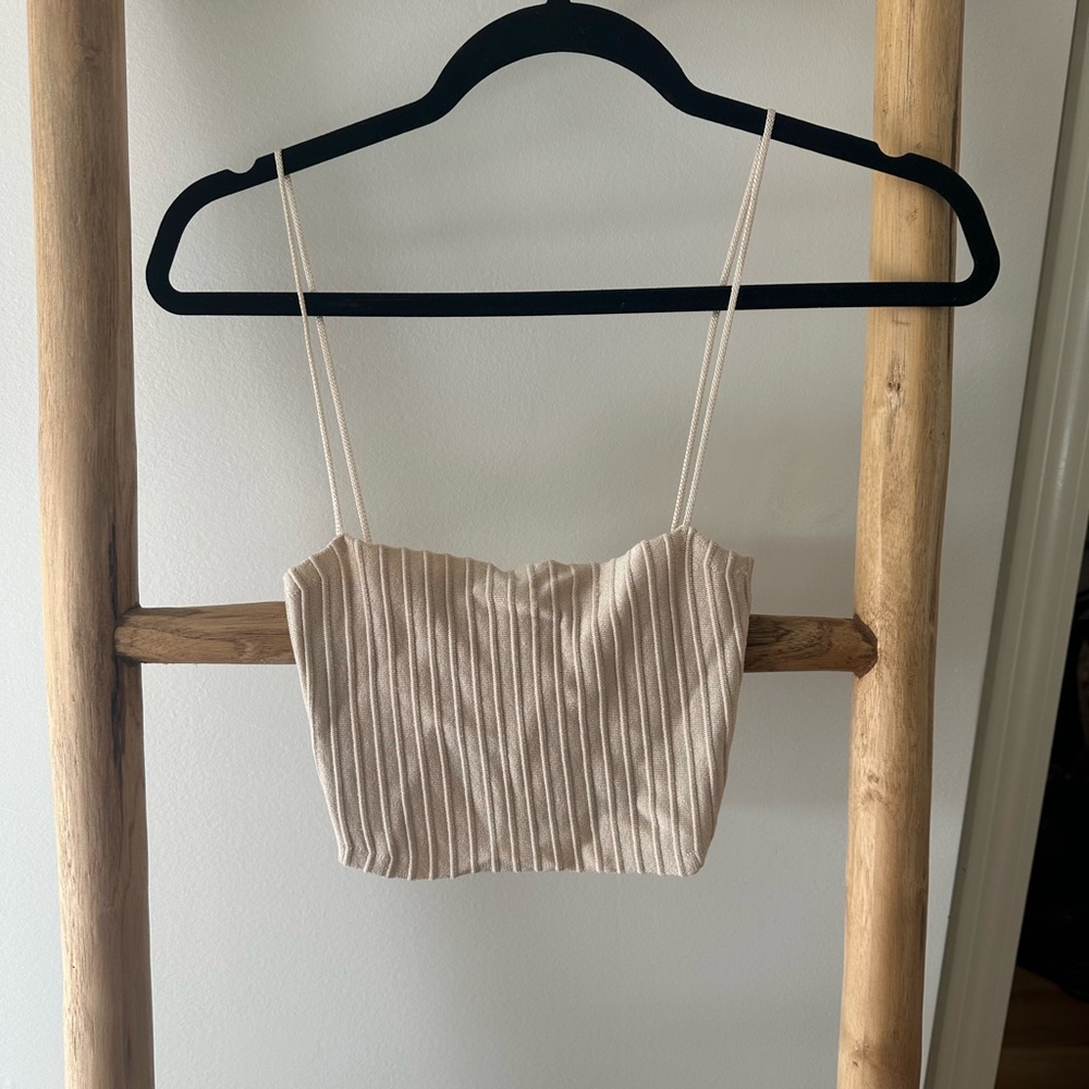 Lovers + Friends Beige Ribbed Women's Crop Top